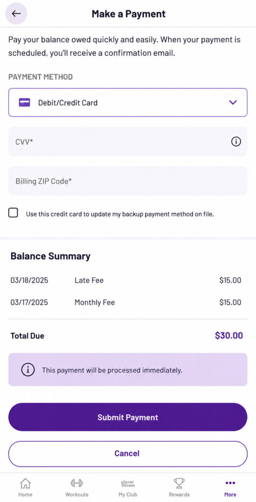 Planet Fitness Late Fees & Buyout Charges