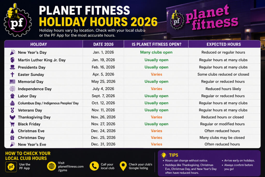 Planet Fitness Holiday Hours 2026